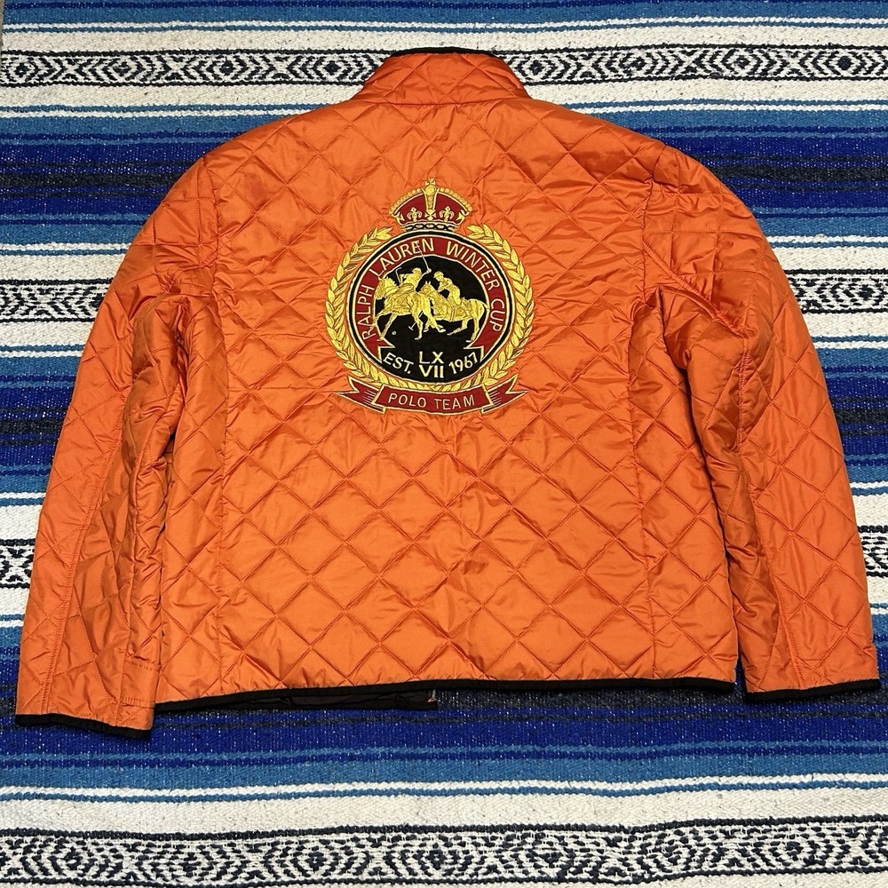 VTG Polo Ralph Lauren 2008 Winter Cup Reversible Jacket XL Mercer Team Orange